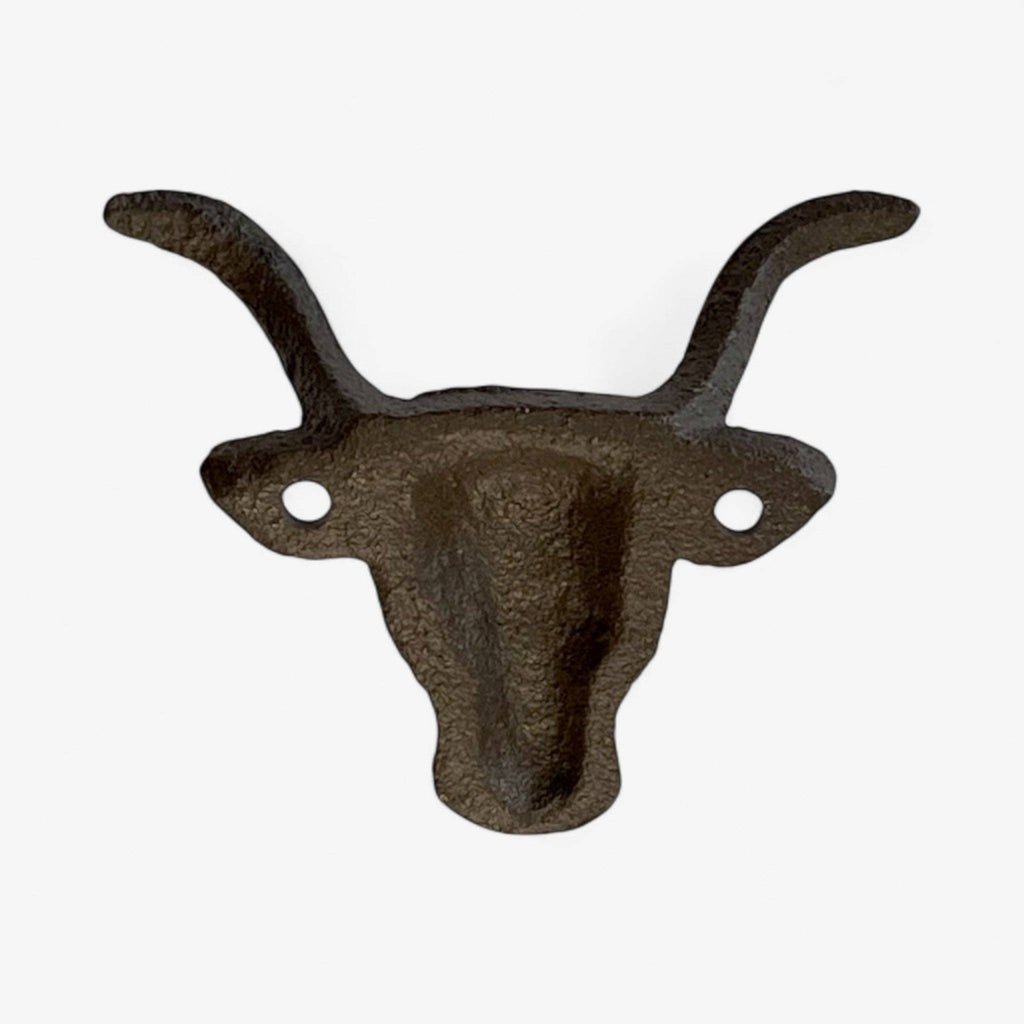 Bull Head Wall Hook, Cast Iron Western Ranch for Coats, Keys or Hats, 3.5"