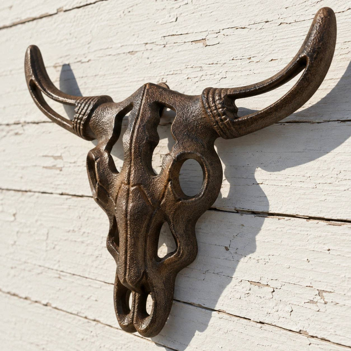 Bull Skull Wall Plaque, Cast Iron Western Ranch Wall Decor, 11"