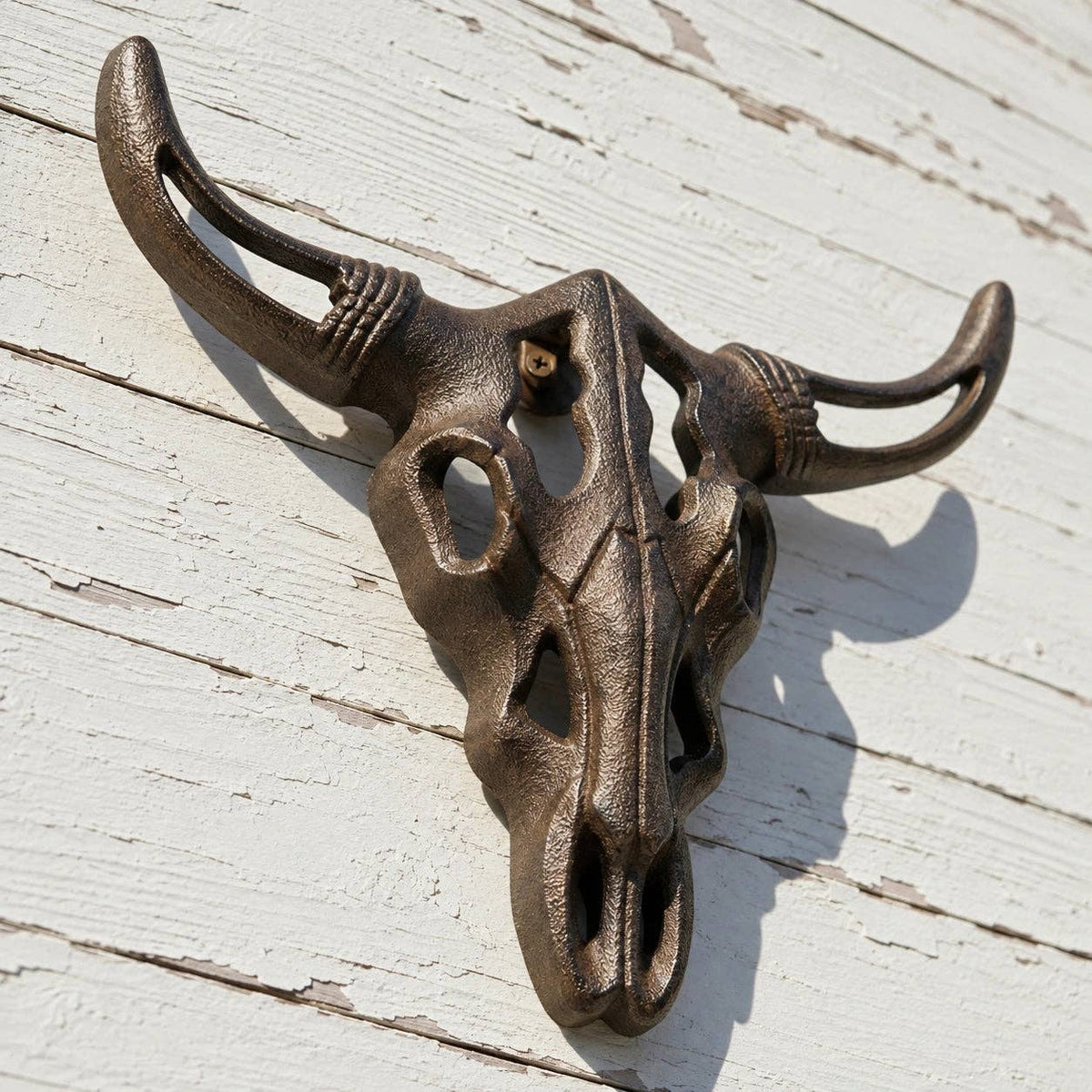 Bull Skull Wall Plaque, Cast Iron Western Ranch Wall Decor, 11"