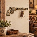 Revolver Gun Wall Hook, Rustic Tan Cast Iron Western Decor, 9.5"