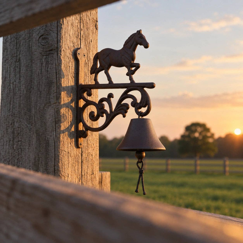 Horse Doorbell, Cast Iron Farmhouse Porch Bell and Chime, 9.8"