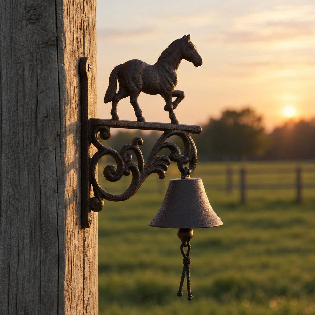 Horse Doorbell, Cast Iron Farmhouse Porch Bell and Chime, 9.8"