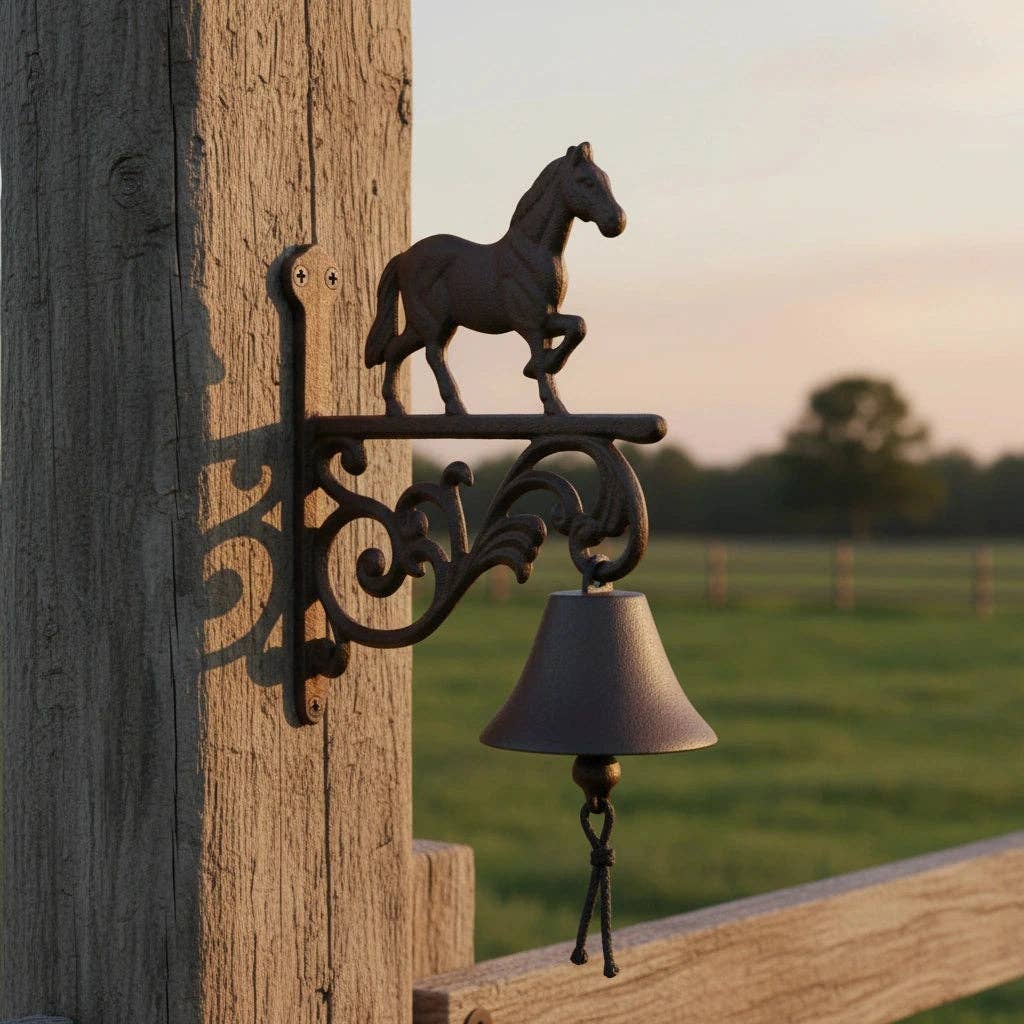 Horse Doorbell, Cast Iron Farmhouse Porch Bell and Chime, 9.8"
