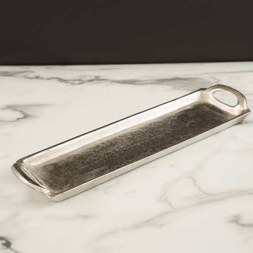 India Handicrafts Inc - Textured Slim Rectangule Aluminum Handle Tray
